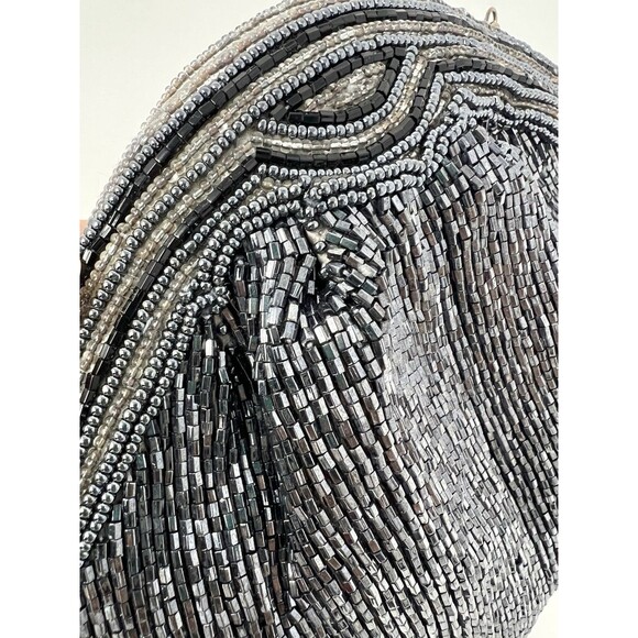 Vintage Neiman Marcus Beaded Clamshell Purse Satin Evening Bag 20s Gatsby Party - Picture 8 of 15
